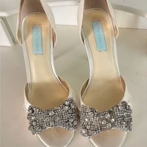 Betsey Johnson Cream Heels with Silver Accents-